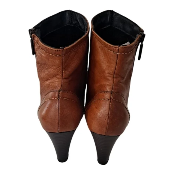 Leather women's tan heeled ankle boots booties Made in Italy zip closure heel 3" - Picture 6 of 12